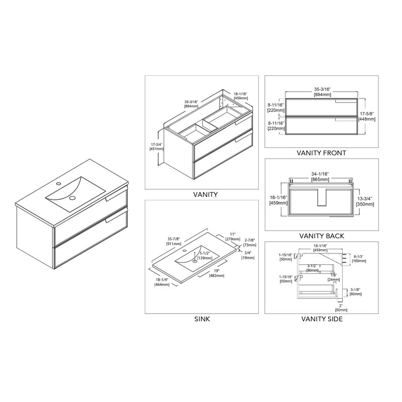 Blossom 36'' Wall Mounted Single Bathroom Vanity with Sink Wayfair